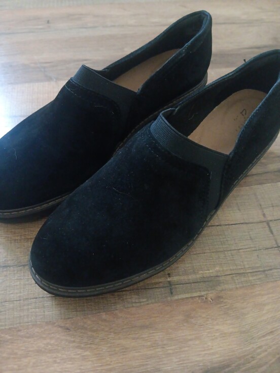 Clarks Shoes - Clarks Black Suede Slip-On Flats
